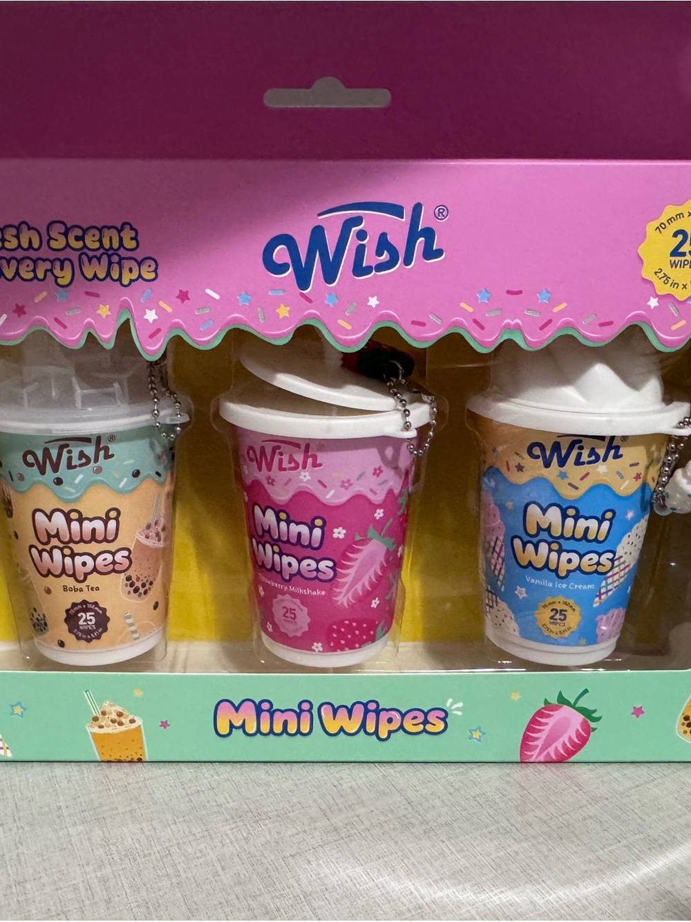 Wish Mini Wipes Trio Pack – Pink, Blue & Mint Travel Cups